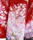 成人式振袖[絞り染め風]暗めの赤に藤色ぼかし裾濃紫・ピンク紫の桜[身長172cmまで]No.640